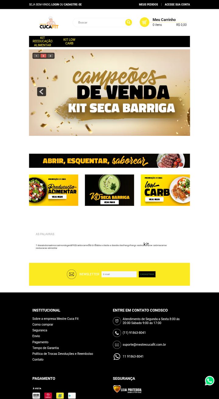 Site de vendas e-commerce para o nicho de comida fitness, comida saudável.