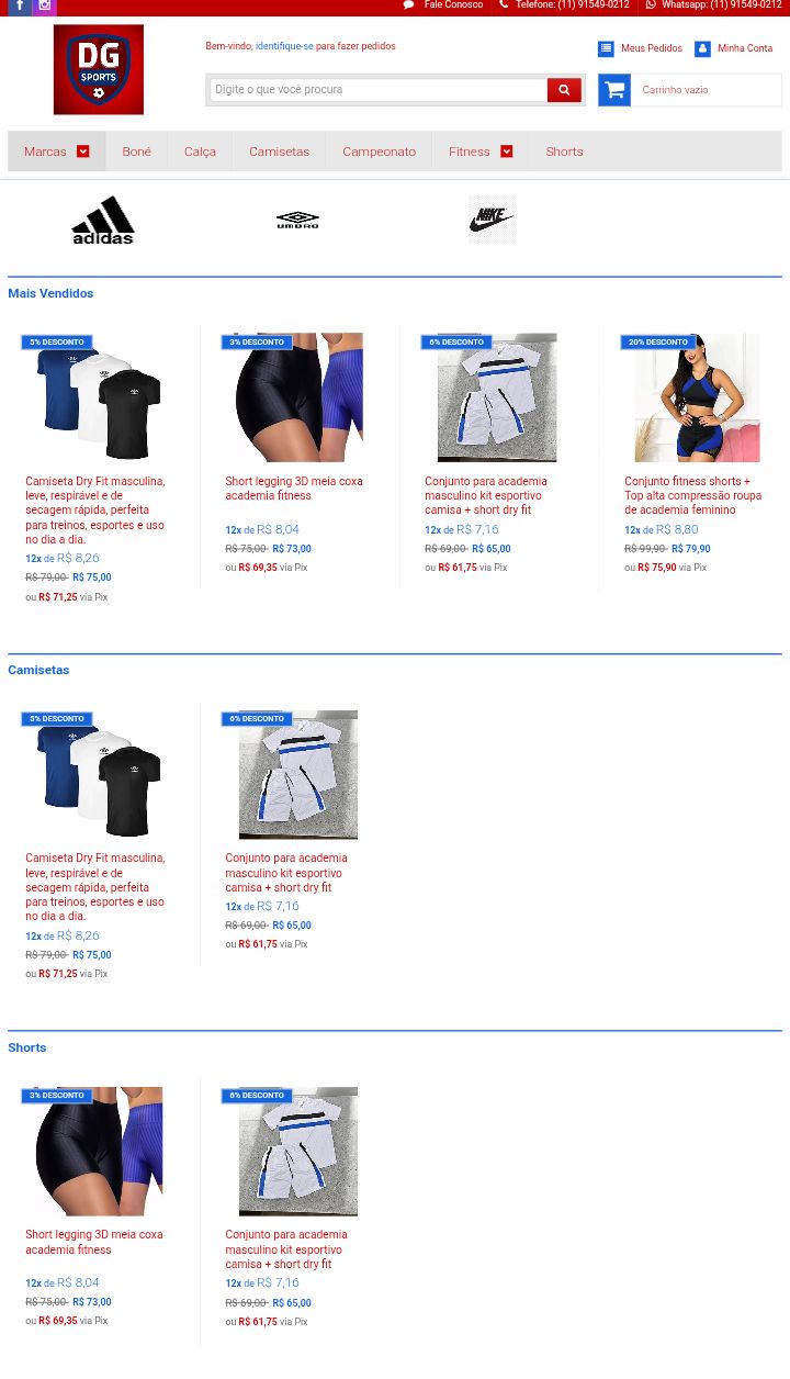 Site de vendas e-commerce para o nicho de artigos esportivos a preços acessíveis.