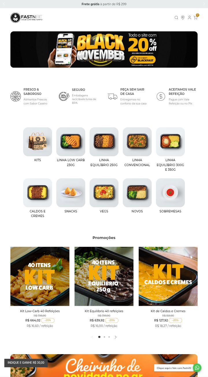 Site de vendas e-commerce para o nicho de comida fitness congeladas.
