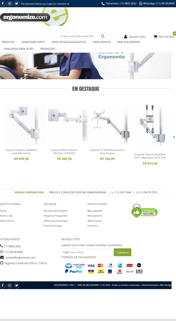 Site de vendas e-commerce para o nicho de produtos ergonômicos