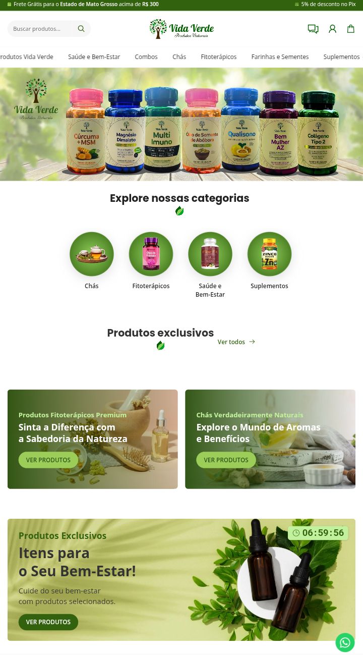 Site de vendas e-commerce para o nicho de produtos naturais