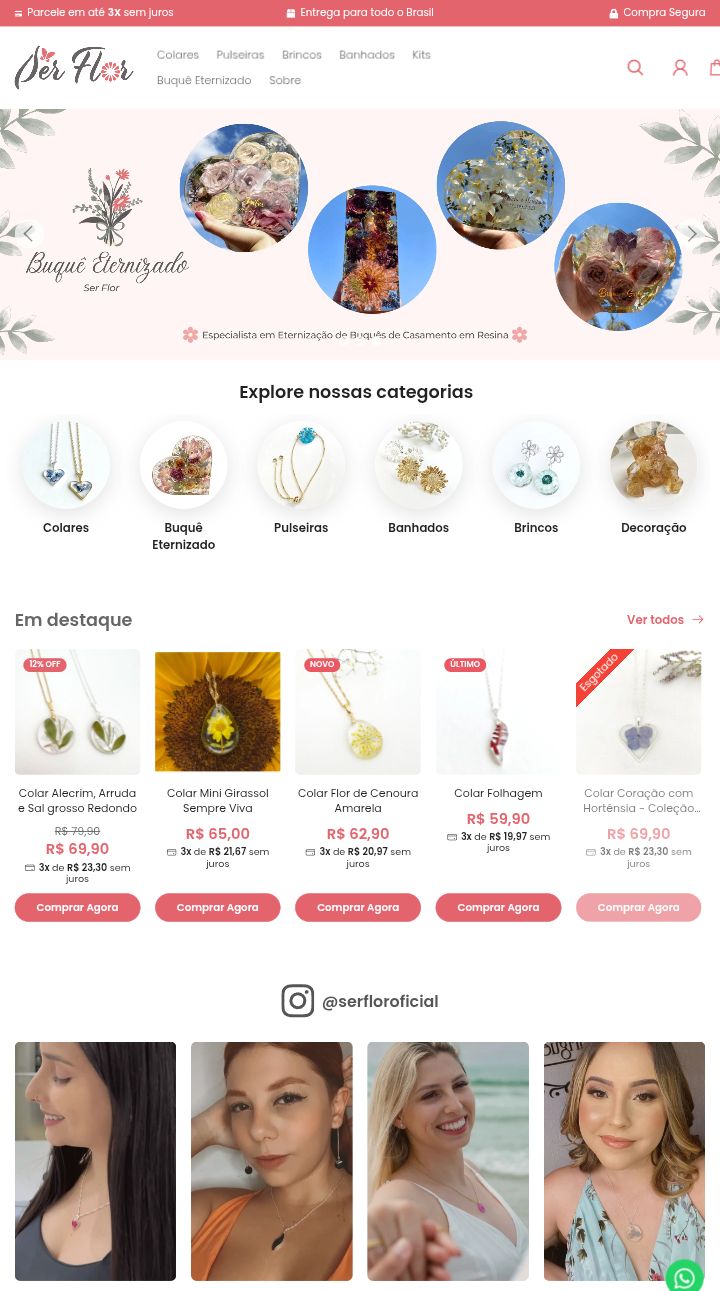 Site de vendas e-commerce para o nicho de cordões, pingentes e pulseiras.