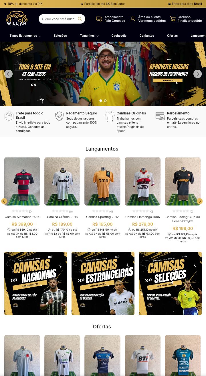 Site de vendas e-commerce para o nicho de amisetas.